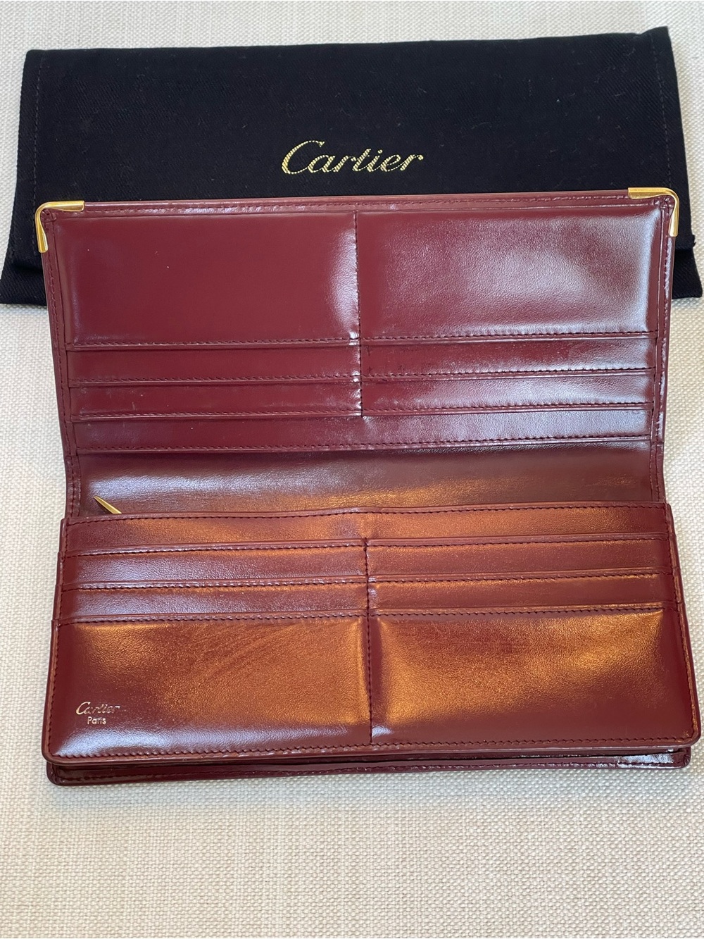 EUC CARTIER BORDEAUX DEEP BURGUNDY CALFSKIN LEATHER LONG BIFOLD WALLET PARIS - Picture 7 of 14